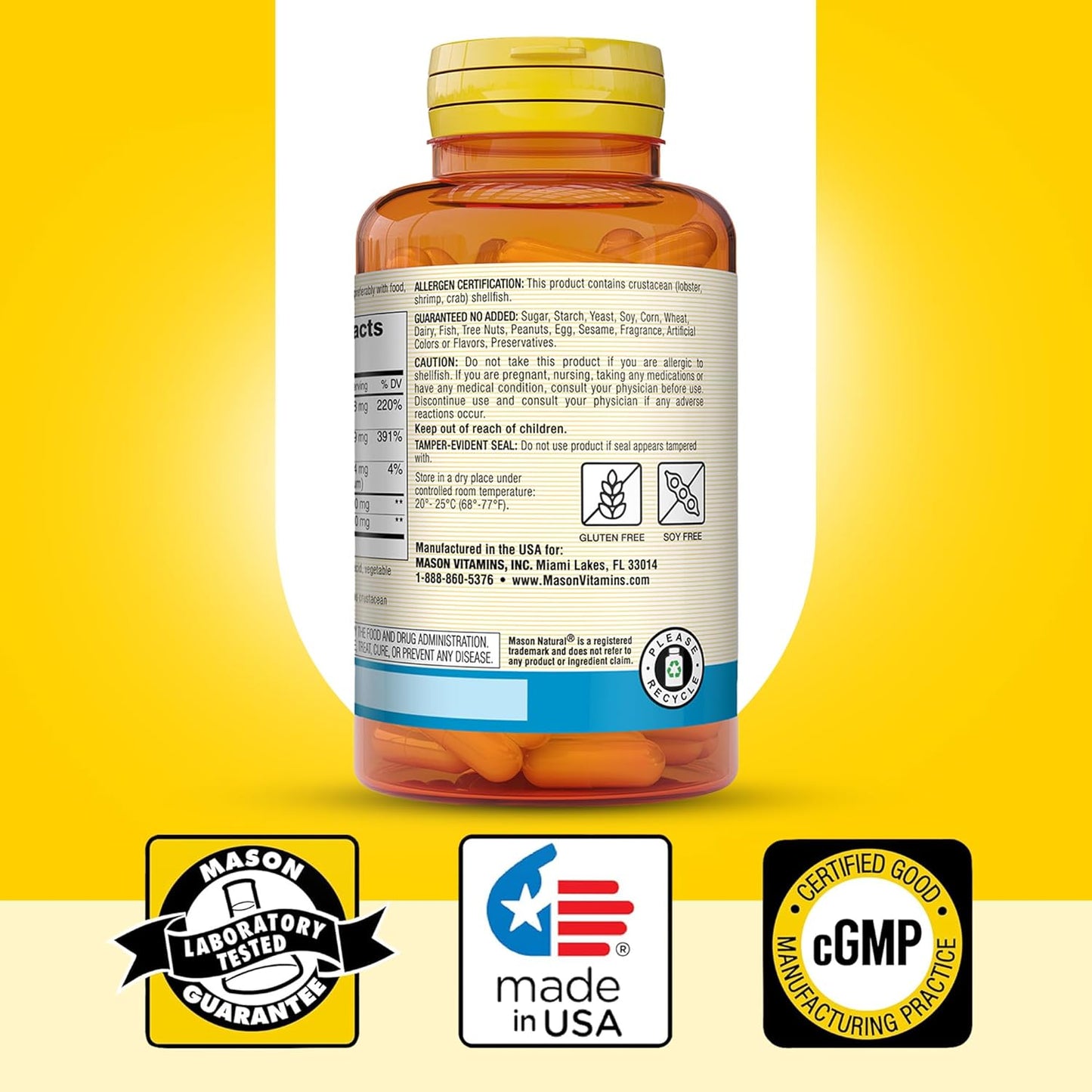 Glucosamine Chondroitin 1500/1200 with Vitamin C for Joint Health - 280 Capsules, 3 Per Day, Mason Natural