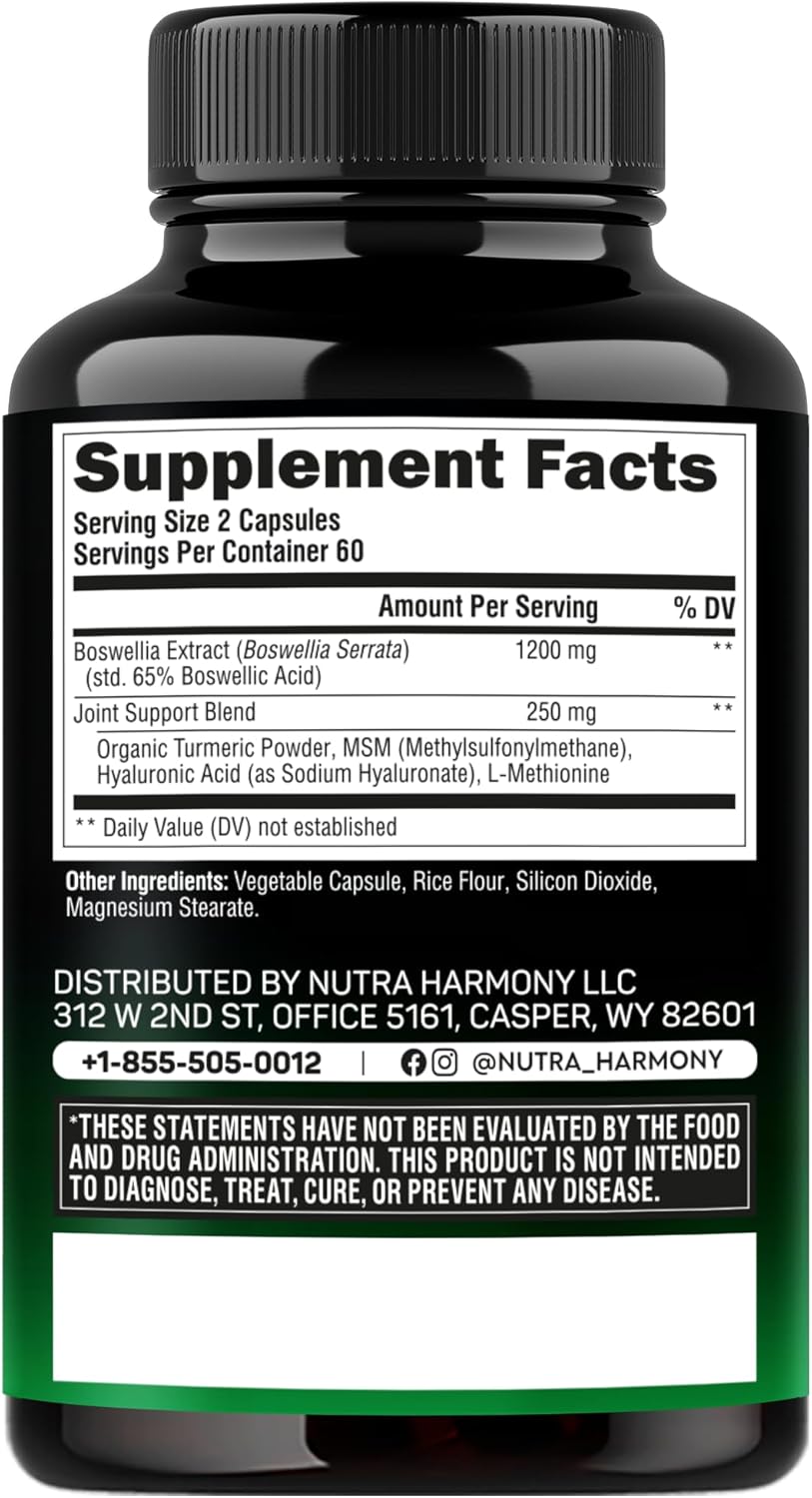 Glucosamine Chondroitin & Boswellia Extract Capsules by NUTRAHARMONY - Joint Support Supplement