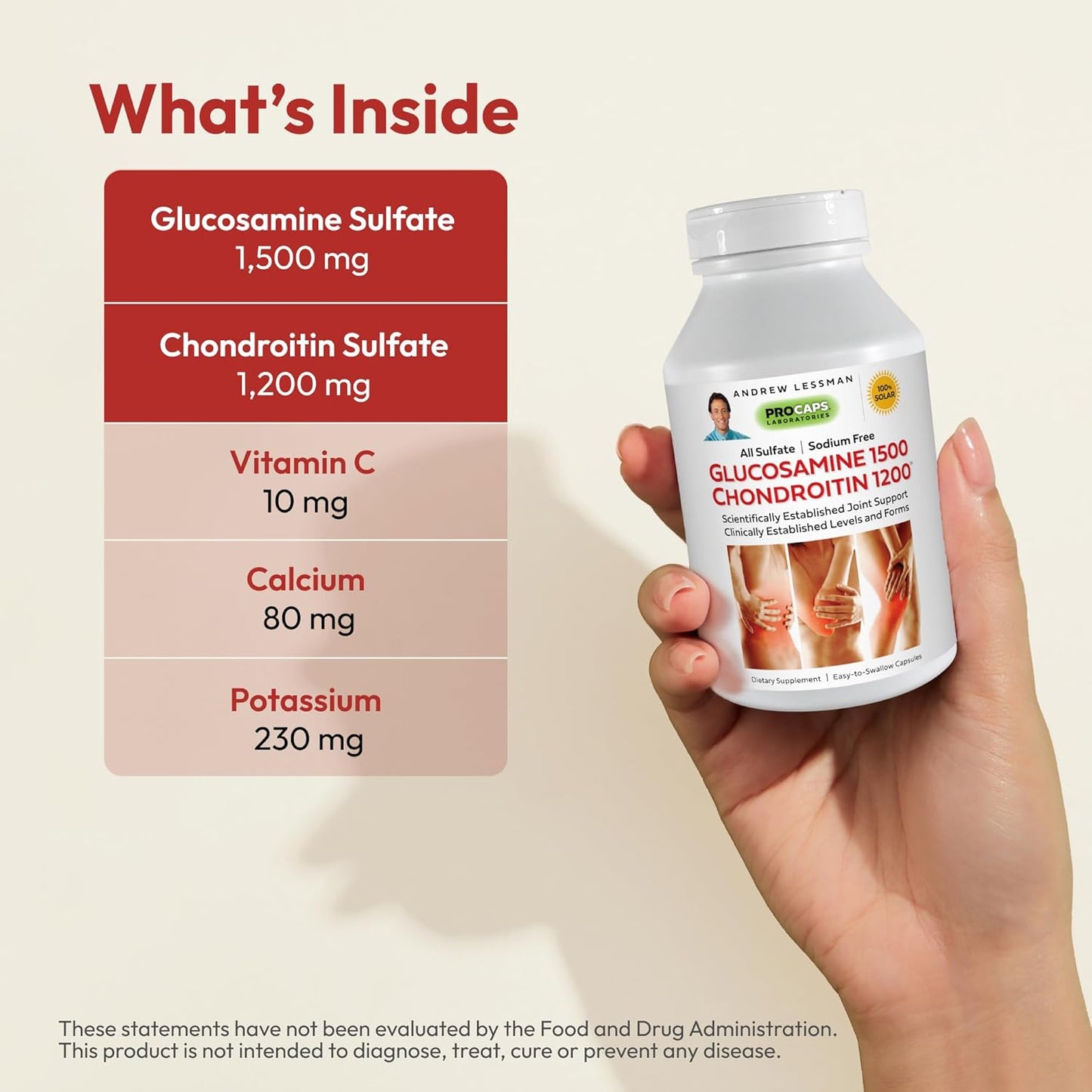 Glucosamine Chondroitin Capsules - 100% Sulfate Form, Research-Backed Ingredients for Healthy Joint Tissue Support
