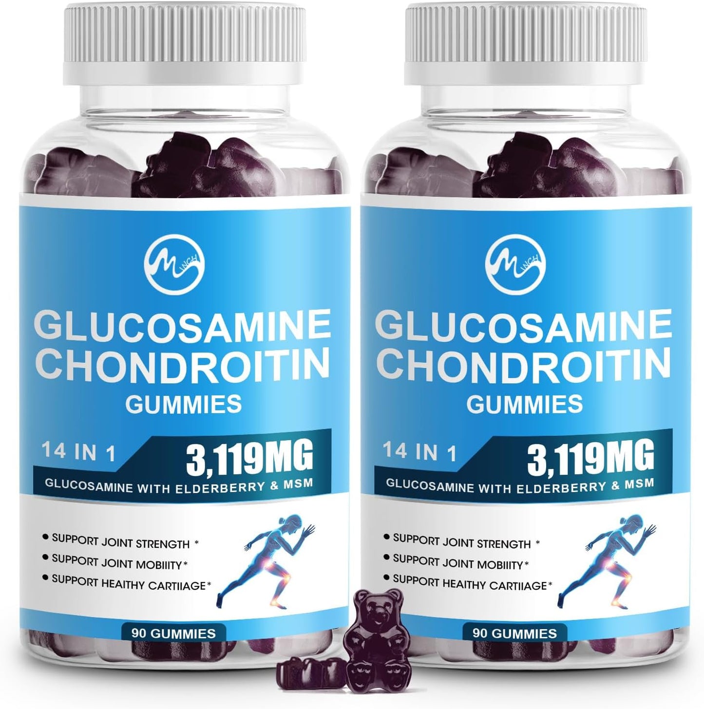 Glucosamine Chondroitin Gummies, 1500mg Glucosamine & 1000mg MSM, Joint Support for Adults, Elderberry Flavor, 90 Servings x 2 Pack