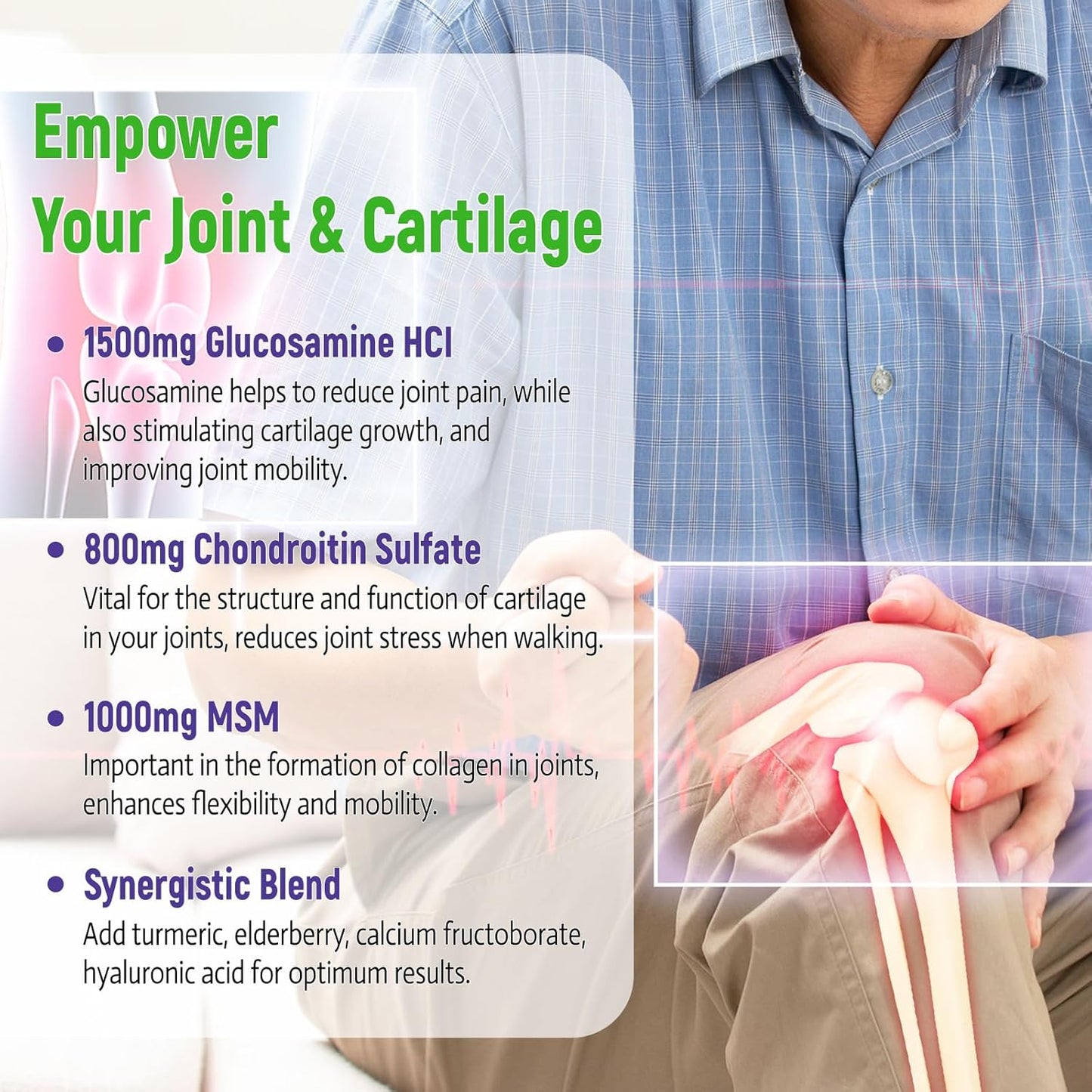 Glucosamine Chondroitin Gummies with MSM and Turmeric - Joint Support Supplement for Men and Women - 60 Count