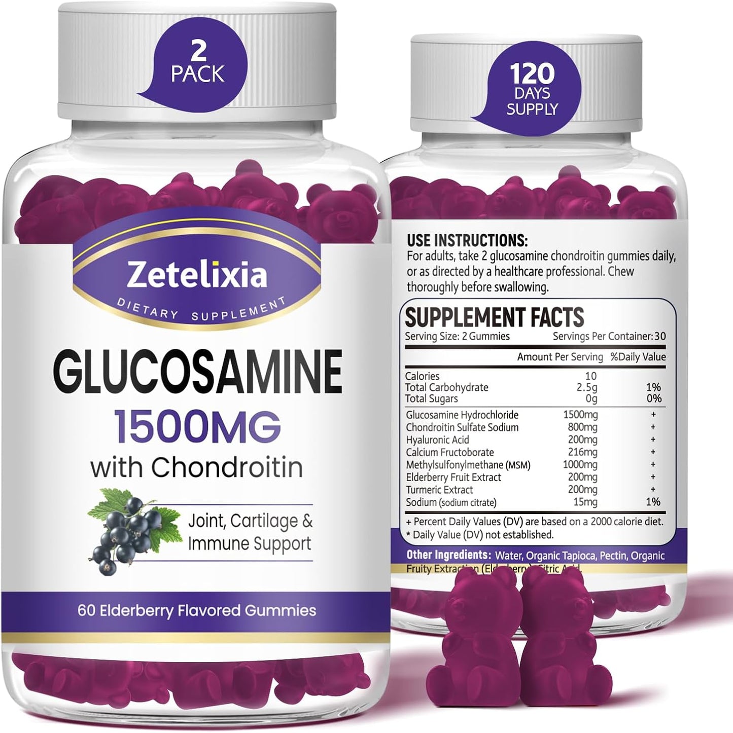Glucosamine Chondroitin Gummies with MSM & Turmeric - Joint Support Supplement for Men & Women - 120 Count