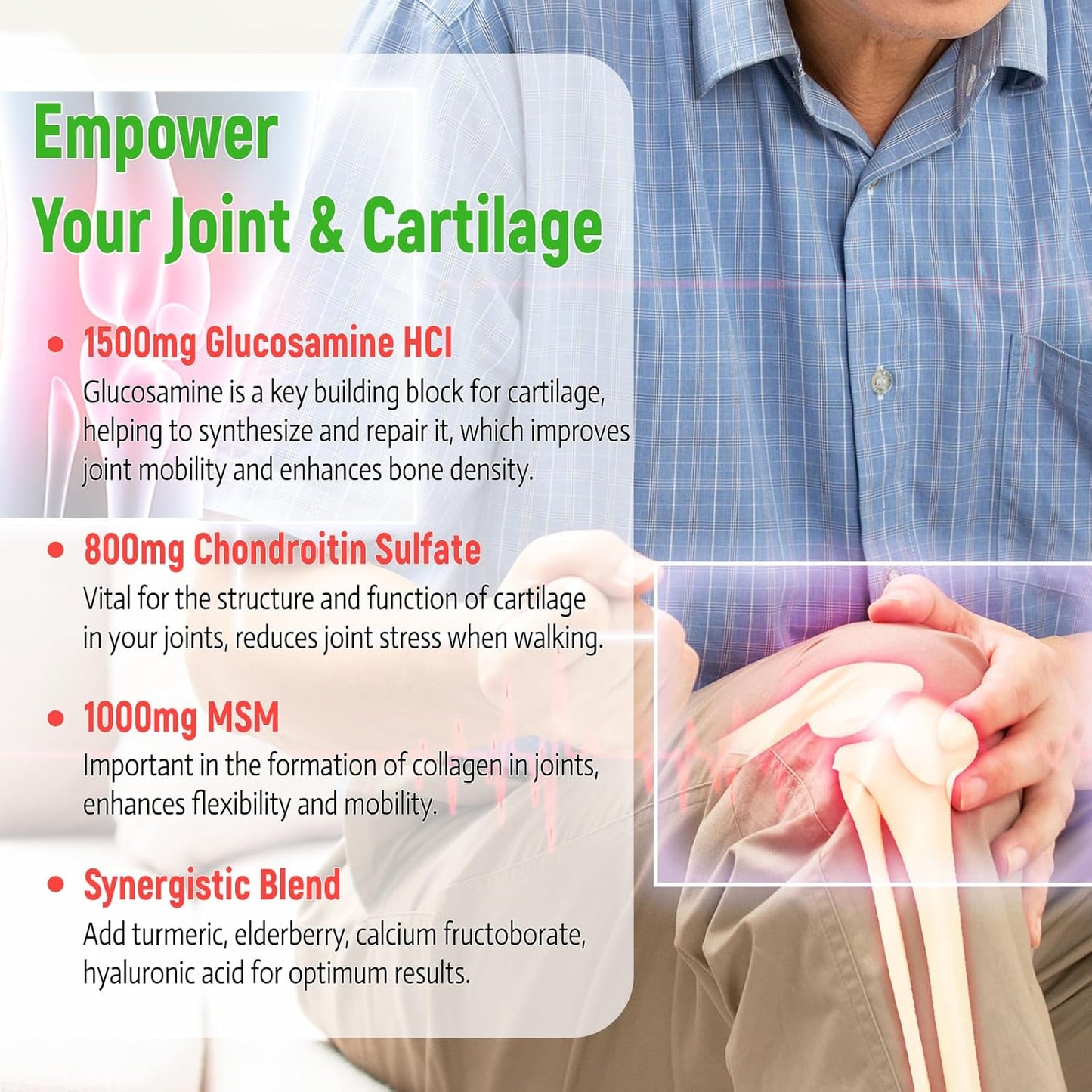 Glucosamine Chondroitin Gummies with MSM, Turmeric - Joint Support Supplement for Men & Women - Promotes Cartilage Health, Mobility & Flexibility - 120 Count