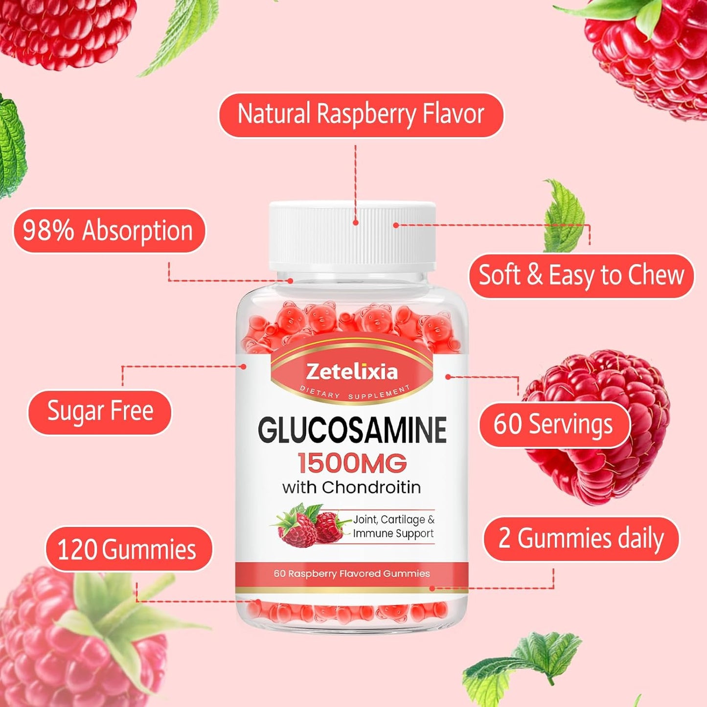 Glucosamine Chondroitin Gummies with MSM, Turmeric - Joint Support Supplement for Men & Women - Promotes Cartilage Health, Mobility & Flexibility - 120 Count