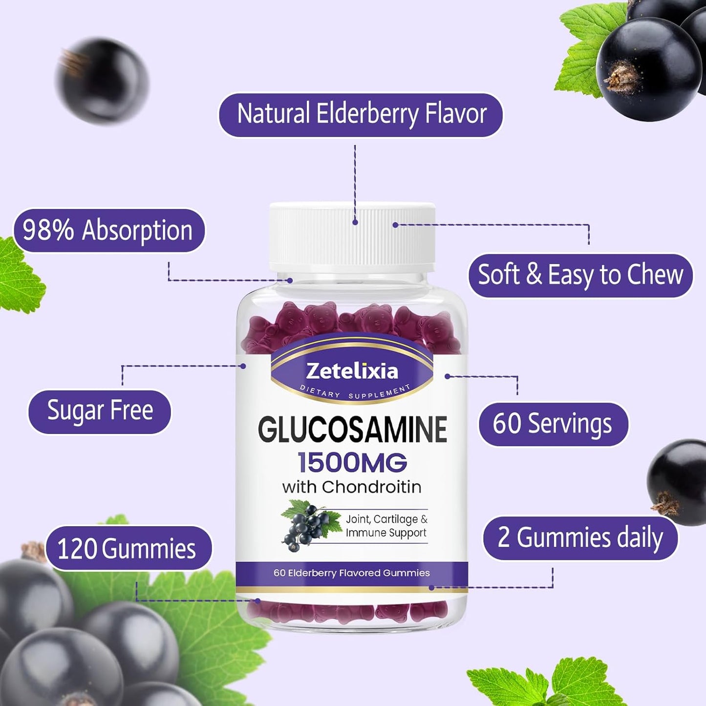 Glucosamine Chondroitin Gummies with MSM & Turmeric - Joint Support Supplement for Men & Women - 120 Count