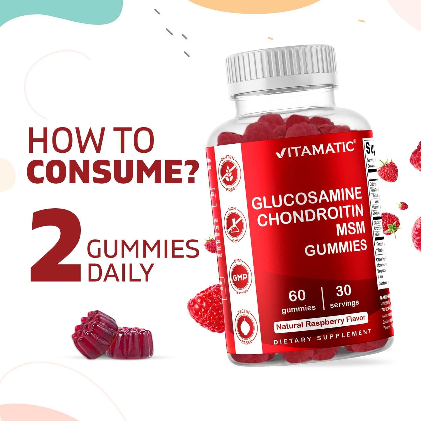 Glucosamine Chondroitin Gummies with MSM & Vitamin E for Joint Support - 60 Pectin Gummies