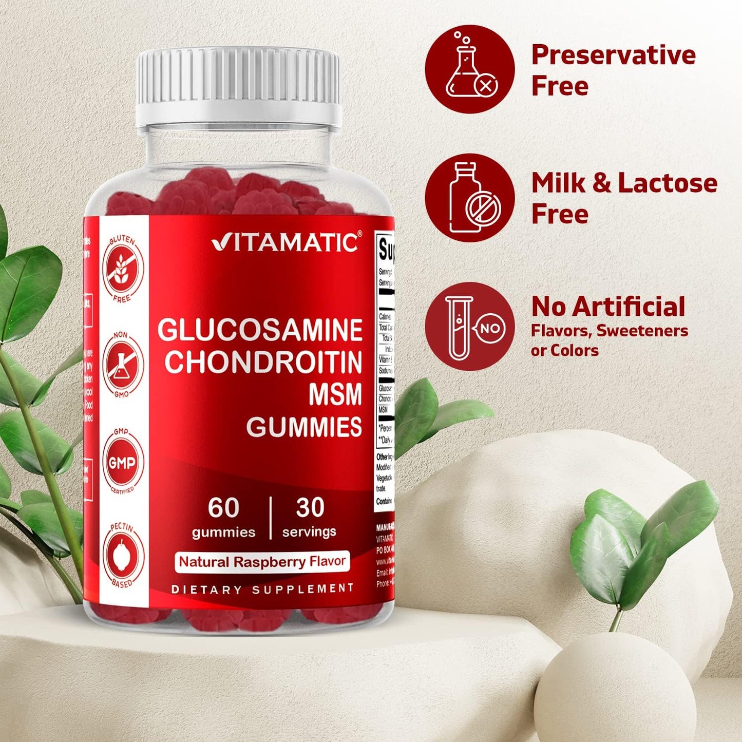 Glucosamine Chondroitin Gummies with MSM & Vitamin E for Joint Support - 60 Pectin Gummies