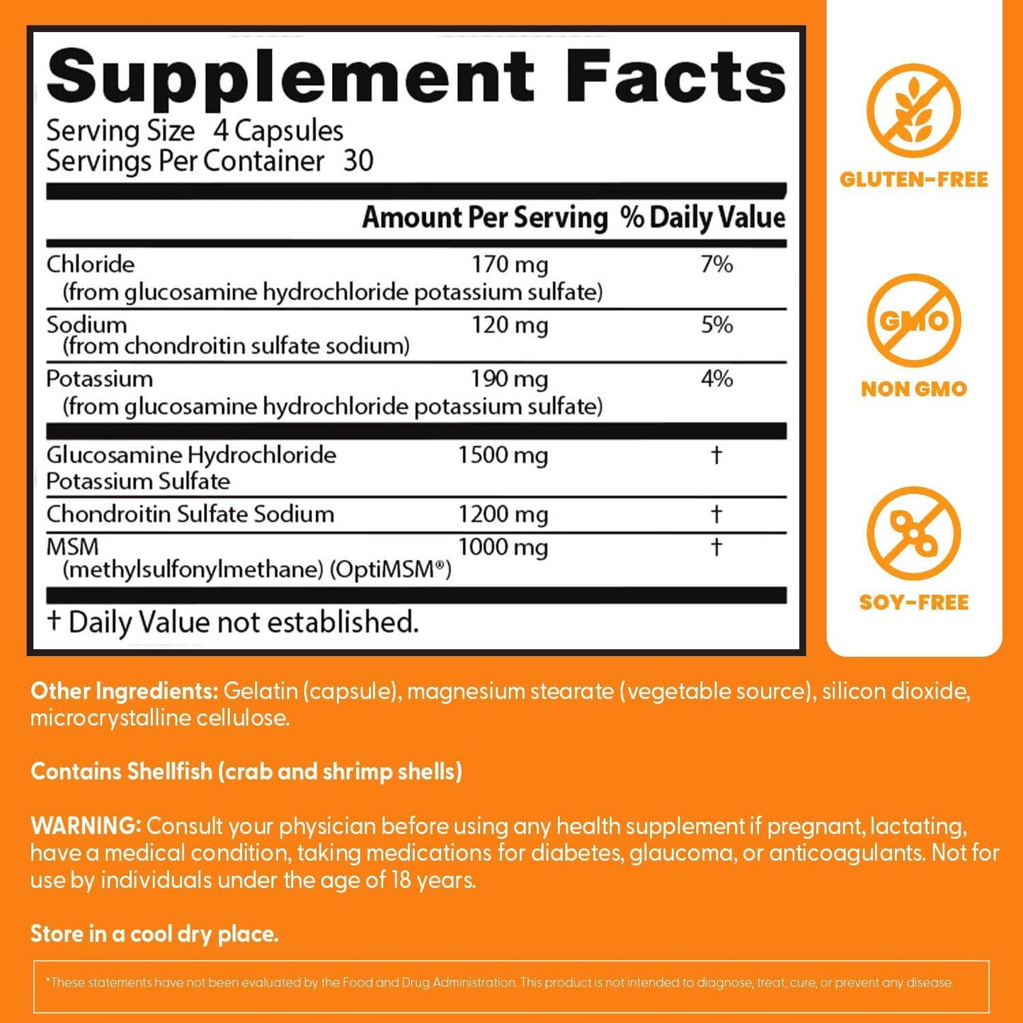 Glucosamine Chondroitin MSM Capsules for Healthy Joints, 120 Count, Non-GMO & Gluten Free - Doctor's Best