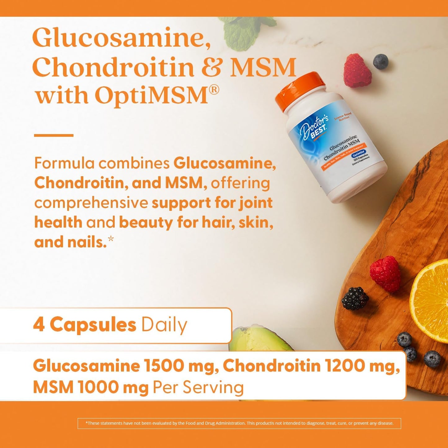 Glucosamine Chondroitin MSM Capsules for Healthy Joints, 120 Count, Non-GMO & Gluten Free - Doctor's Best