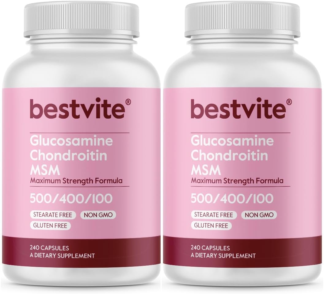 Glucosamine Chondroitin MSM Capsules for Joint Support - Maximum Strength Formula with OptiMSM - 480 Capsules - Non GMO & Gluten Free