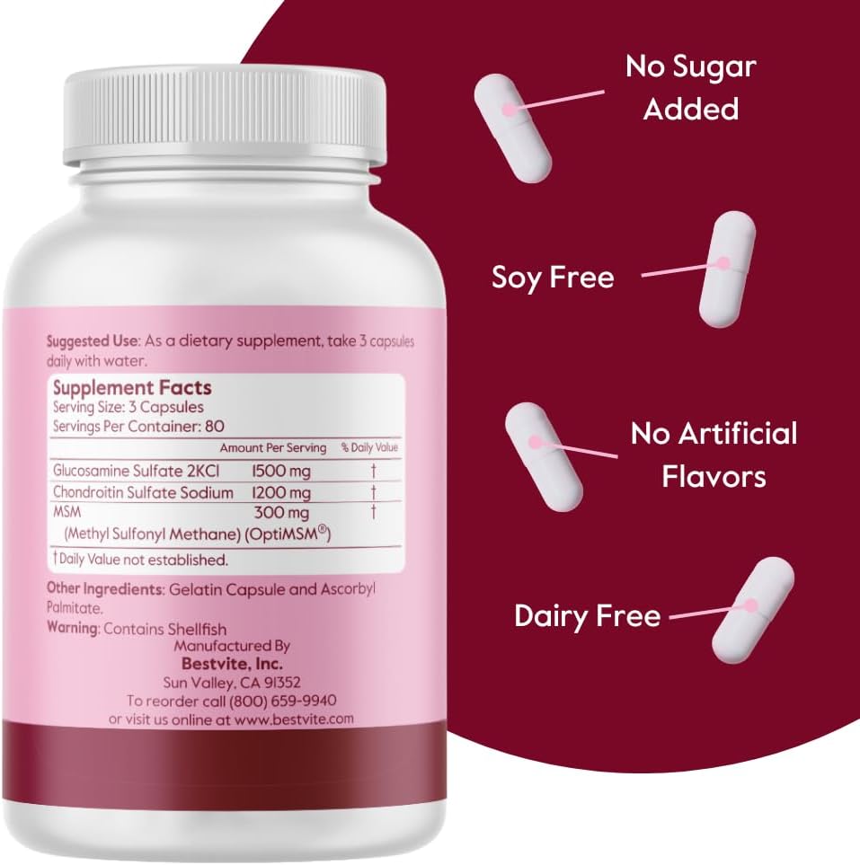 Glucosamine Chondroitin MSM Capsules for Joint Support - Maximum Strength Formula with OptiMSM - 480 Capsules - Non GMO & Gluten Free