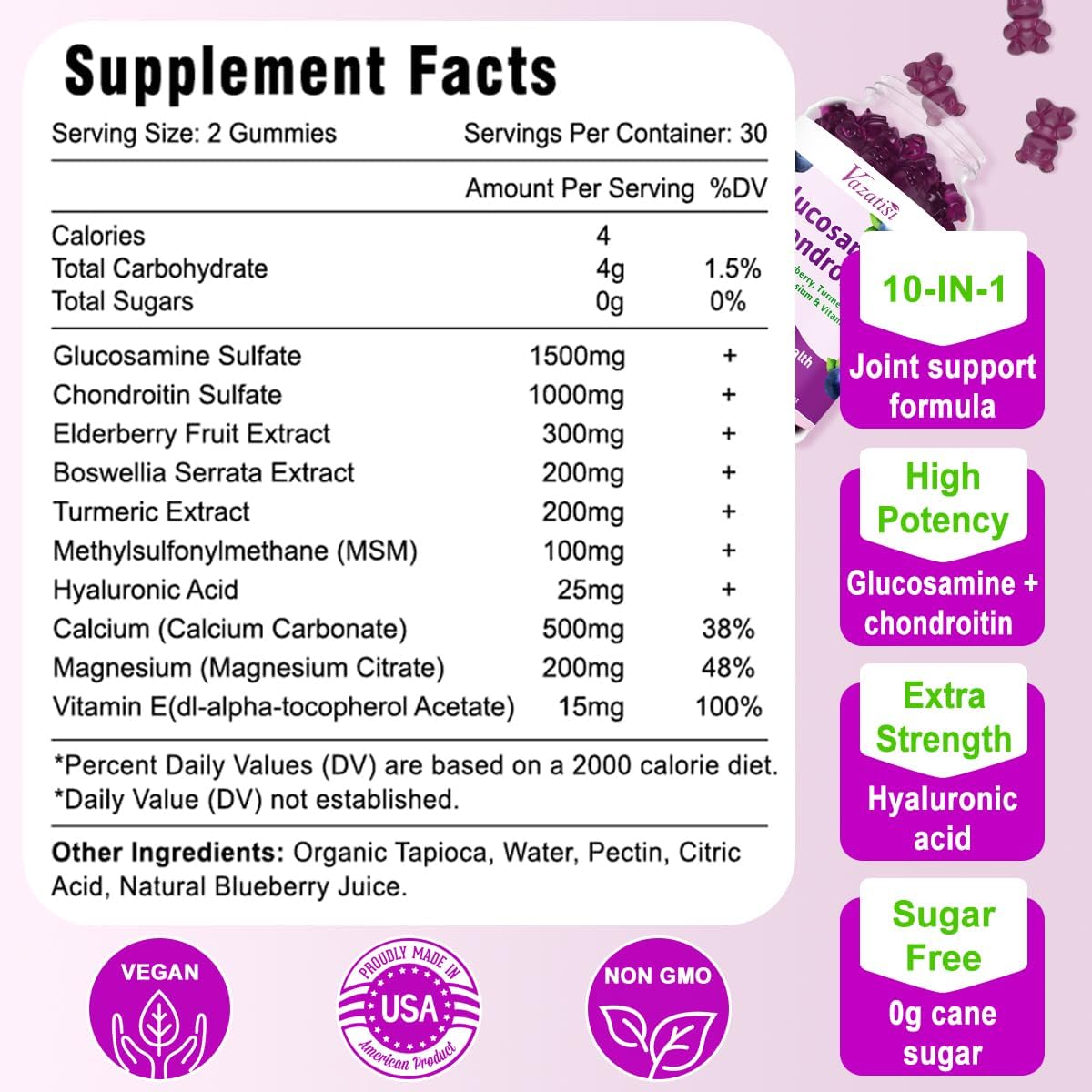 Glucosamine Chondroitin MSM Gummies with Turmeric & Boswellia - Joint Support for Men and Women - 120 Count