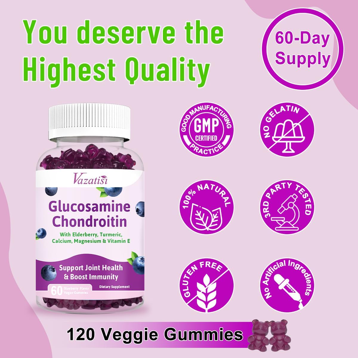 Glucosamine Chondroitin MSM Gummies with Turmeric & Boswellia - Joint Support for Men and Women - 120 Count