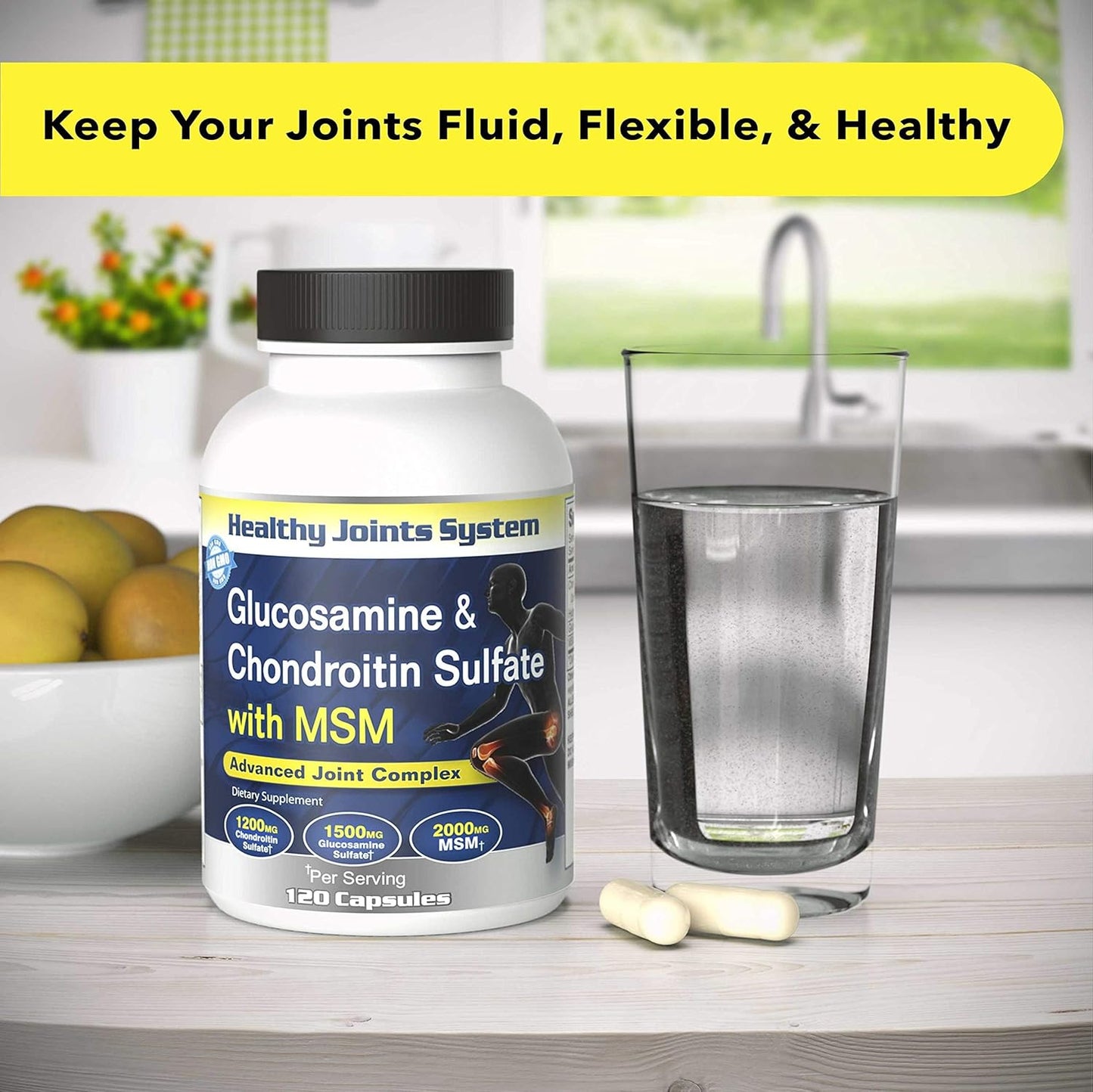 Glucosamine Chondroitin MSM Joint Supplements (120 Capsules) for Men & Women | Support Healthy Joints & Ease Discomfort in Back, Knee, Hands | Nutritional Complex