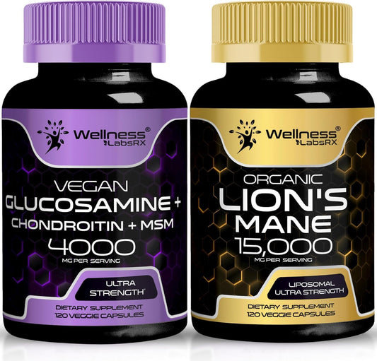 Glucosamine Chondroitin MSM & Lions Mane Supplement Capsules by WELLNESS LABSRX