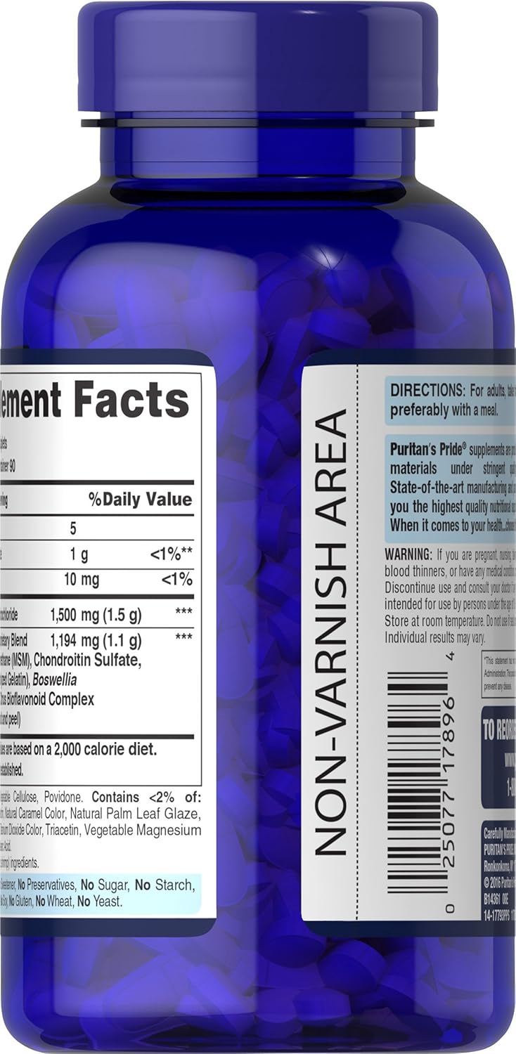 Glucosamine, Chondroitin & MSM Supplement - Puritan's Pride Formula for 2 Caplets Daily