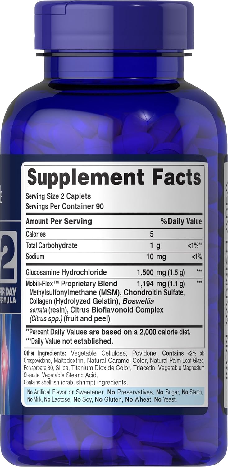 Glucosamine, Chondroitin & MSM Supplement - Puritan's Pride Formula for 2 Caplets Daily