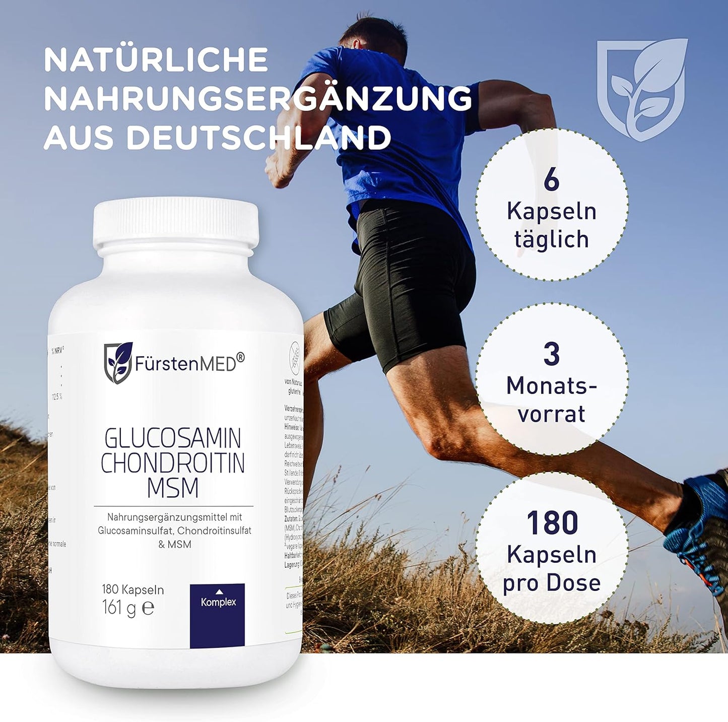 Glucosamine Chondroitin MSM Supplement for Bone & Cartilage Health - Joint Support with Vitamin C - 180 Capsules by FürstenMED