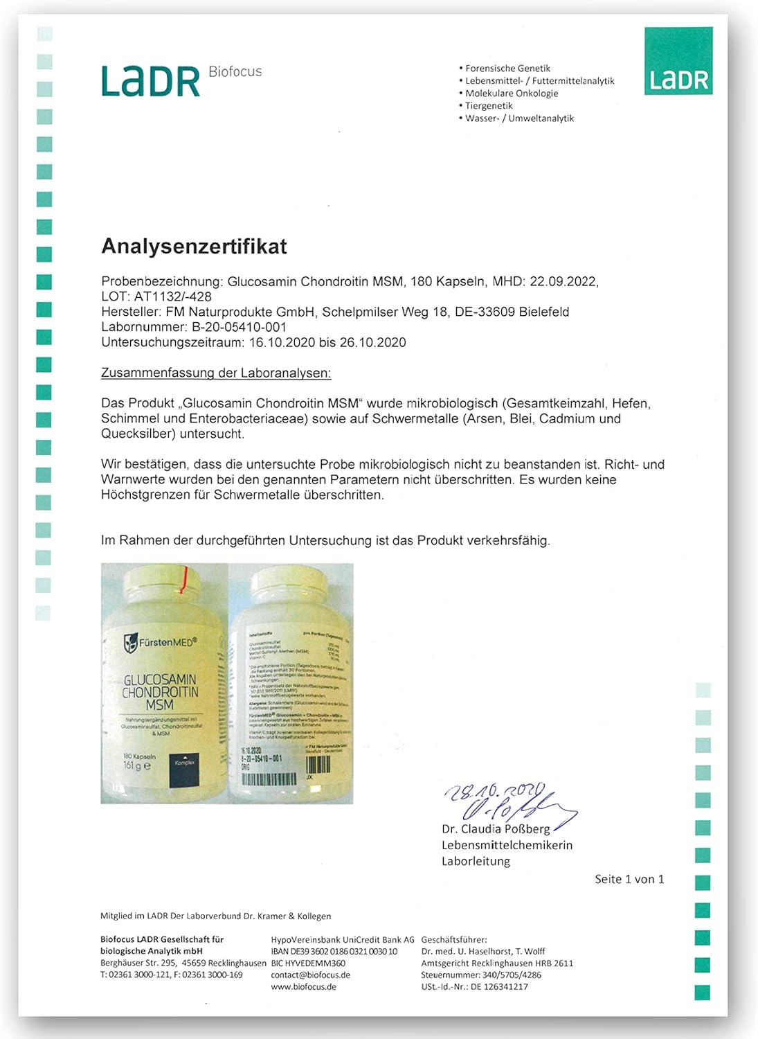 Glucosamine Chondroitin MSM Supplement for Bone & Cartilage Health - Joint Support with Vitamin C - 180 Capsules by FürstenMED