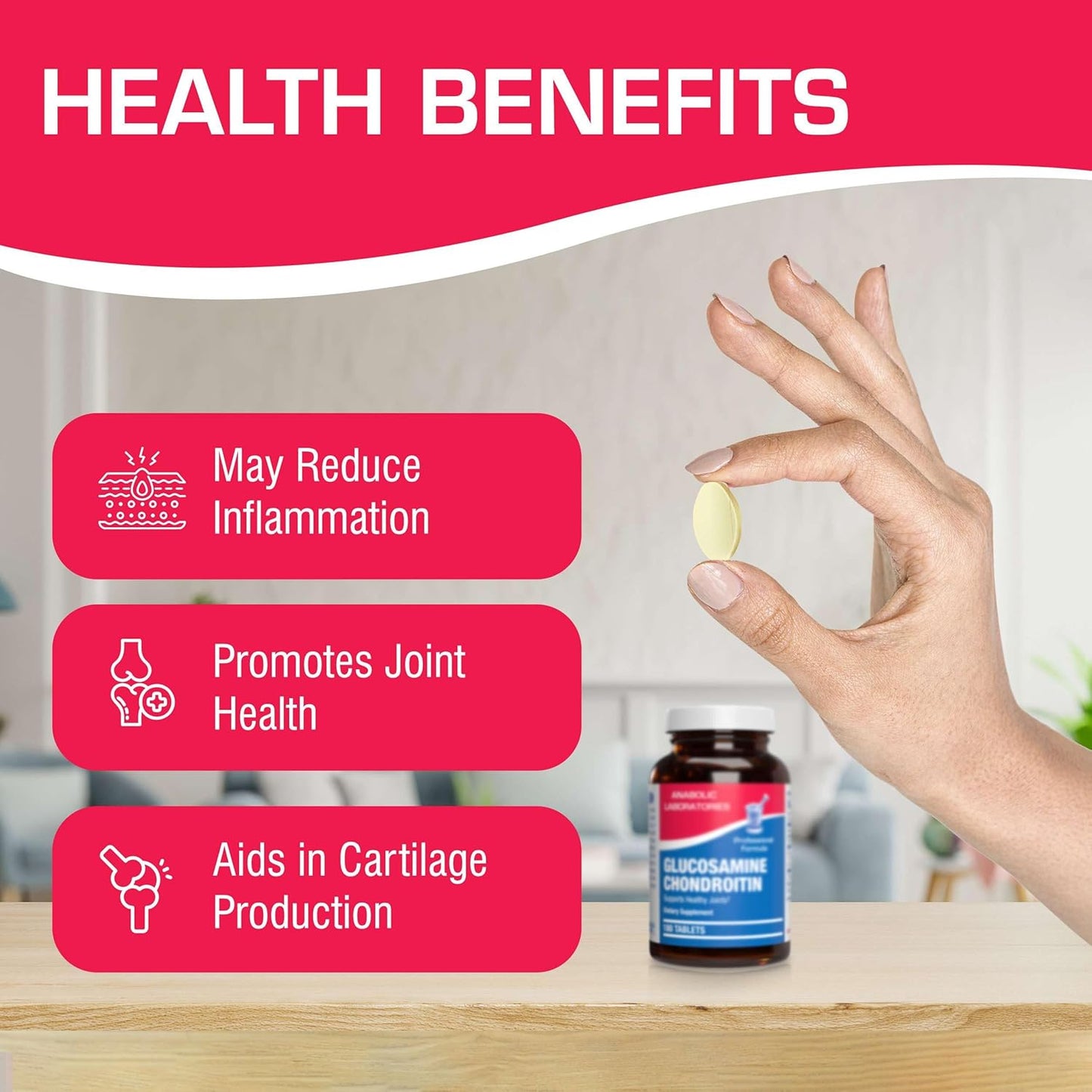Glucosamine Chondroitin Tablets - 90 Supplements for Joint Health - 500mg Glucosamine Sulfate, 40mg Chondroitin Sulfate