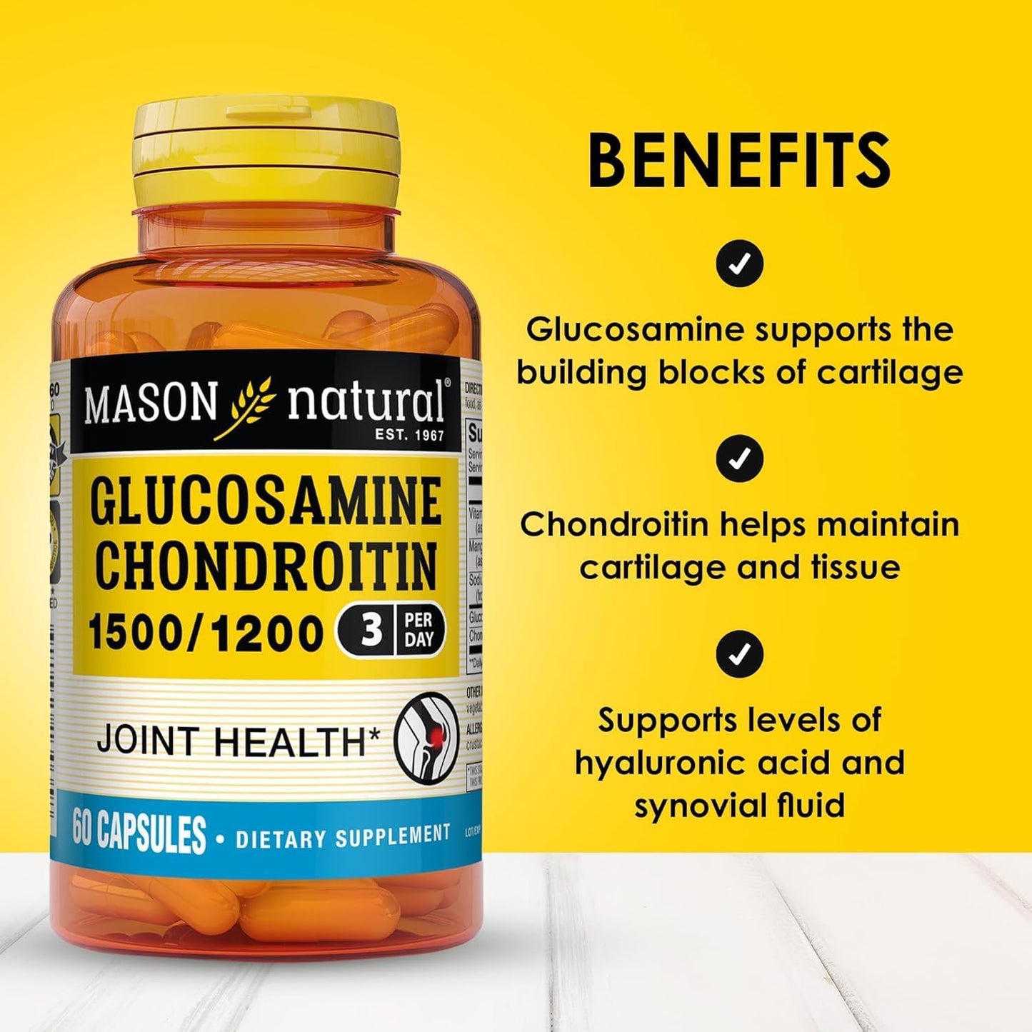 Glucosamine Chondroitin with Vitamin C Capsules - Supports Joint Health and Mobility - 60 Count by MASON NATURAL