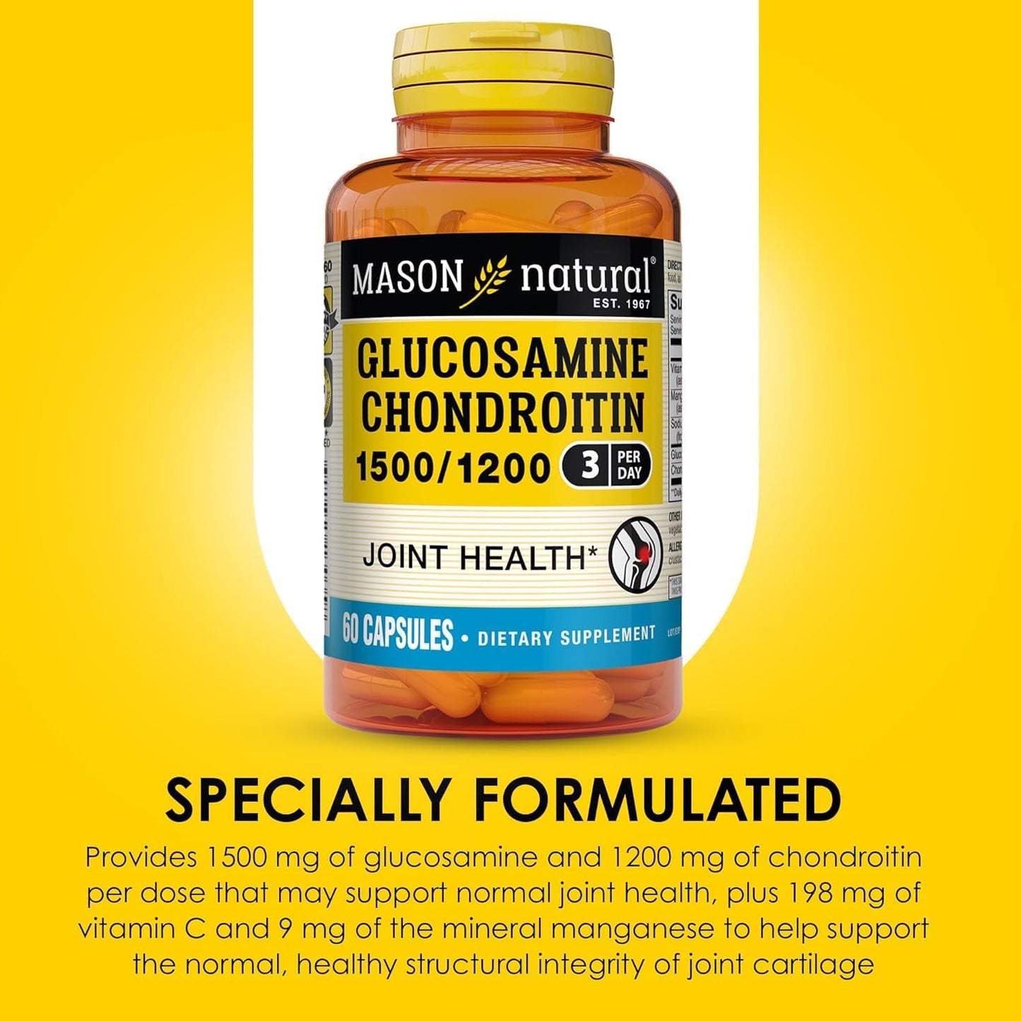 Glucosamine Chondroitin with Vitamin C Capsules - Supports Joint Health and Mobility - 60 Count by MASON NATURAL