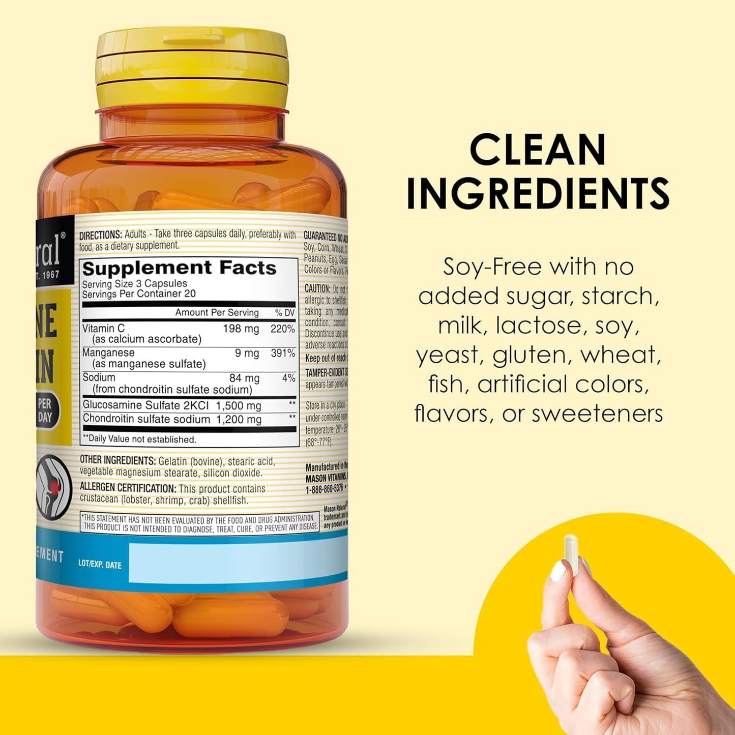 Glucosamine Chondroitin with Vitamin C Capsules - Supports Joint Health and Mobility - 60 Count by MASON NATURAL