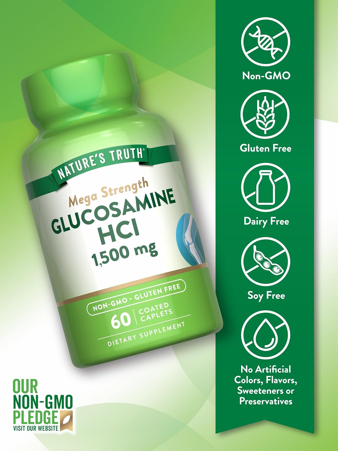 Glucosamine HCI 1500mg Caplets | Mega Strength Supplement | 60 Count | Non-GMO & Gluten Free
