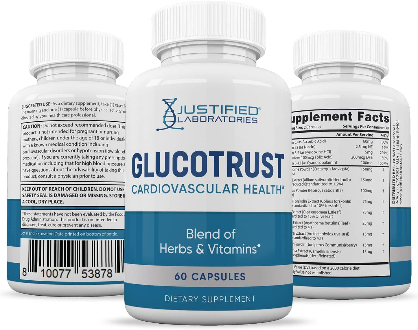 Glucotrust Advanced Formula Supplement Pills (180 Capsules, 3 Pack) by Justified Laboratories