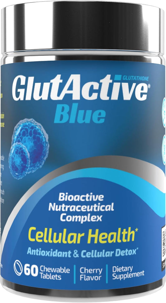 GlutActive Blue 800mg Chewable Tablets with Glutathione, Antioxidants, and Immunity Boosters - Detox, Anti-Aging, Energy Support - 60ct