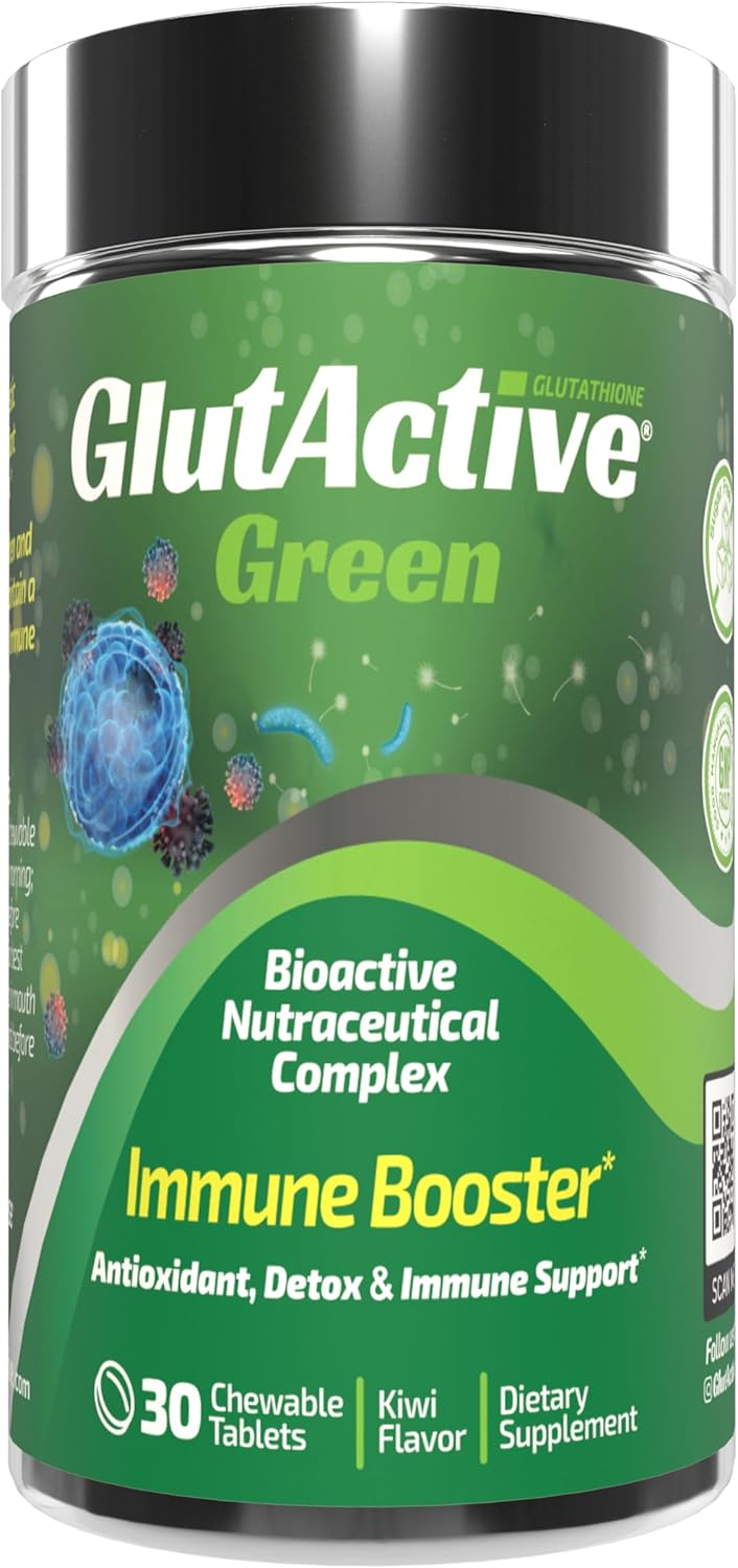 GlutActive Green 950mg Chewable Tablets for Immune Support and Antioxidant Boost - Detox, Immunity, Energy, and Cellular Protection - 30 Count