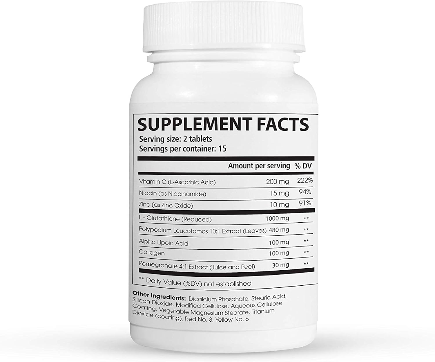 Glutamax Whitening Supplement with Fern & Pomegranate Extract - 1000mg Glutathione for Skin Elasticity and Anti-Aging - 30 Tablets USA Made