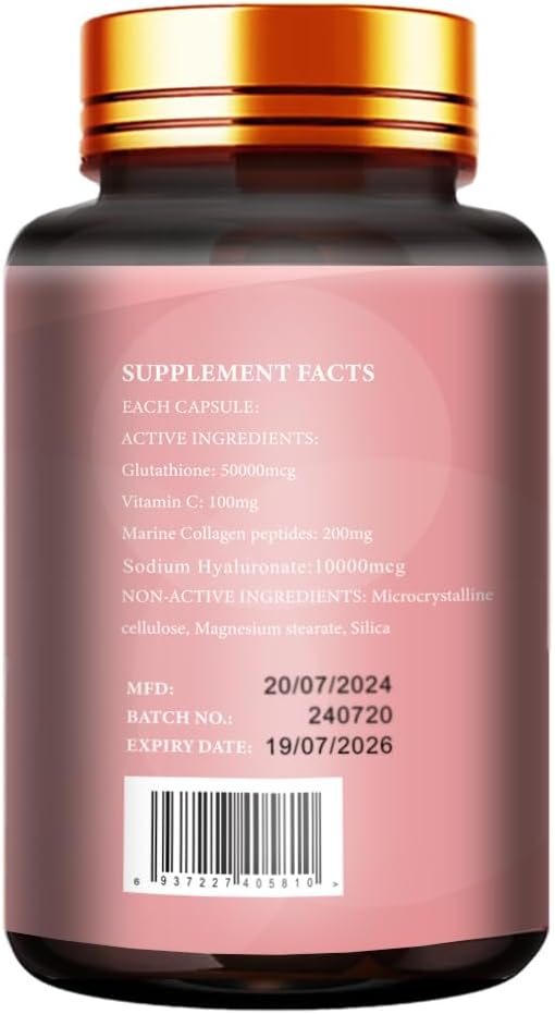 Glutathione 50000mcg with Vitamin C, Hyaluronic Acid, Collagen Peptide - 90 Capsules