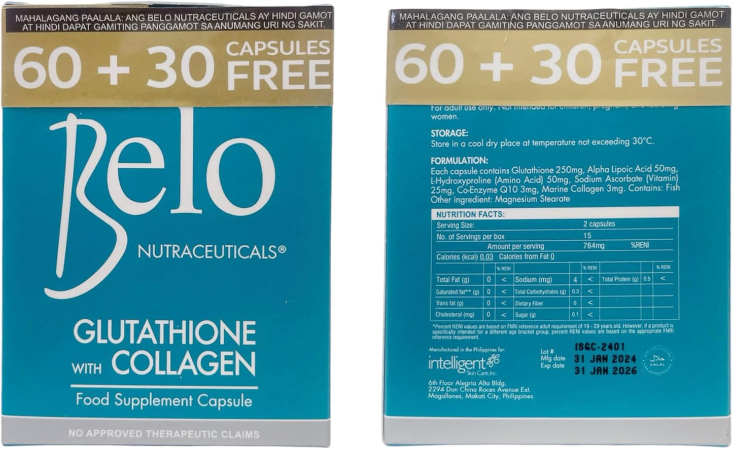 Glutathione and Collagen Nutraceuticals by Belo for Skin Rejuvenation