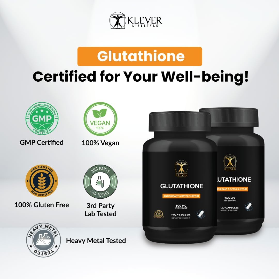 Glutathione Antioxidant Supplement for Cellular Health, Detox, Repair, and Immunity - 120 Capsules, 500mg