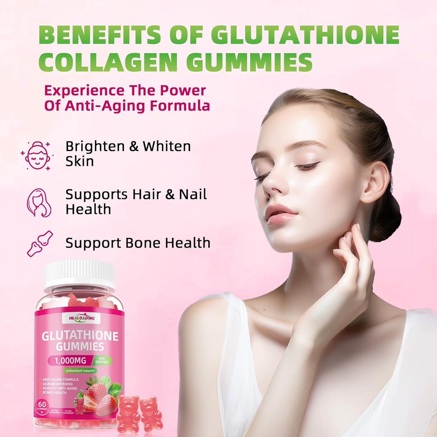 Glutathione Collagen Gummies with Vitamin C, E, D & B12 - 1000mg Antioxidant Formula for Skin Brightening & Anti-Aging