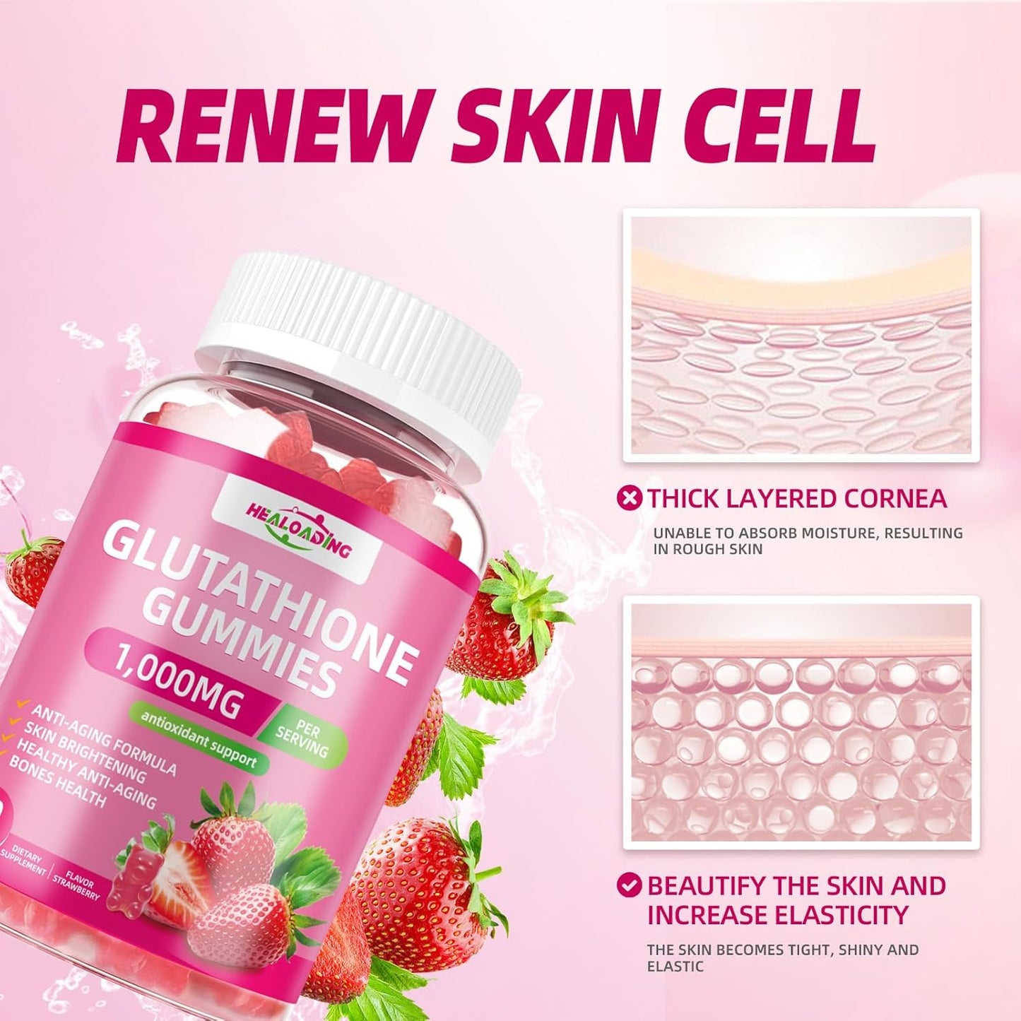 Glutathione Collagen Gummies with Vitamin C, E, D & B12 - 1000mg Antioxidant Formula for Skin Brightening & Anti-Aging