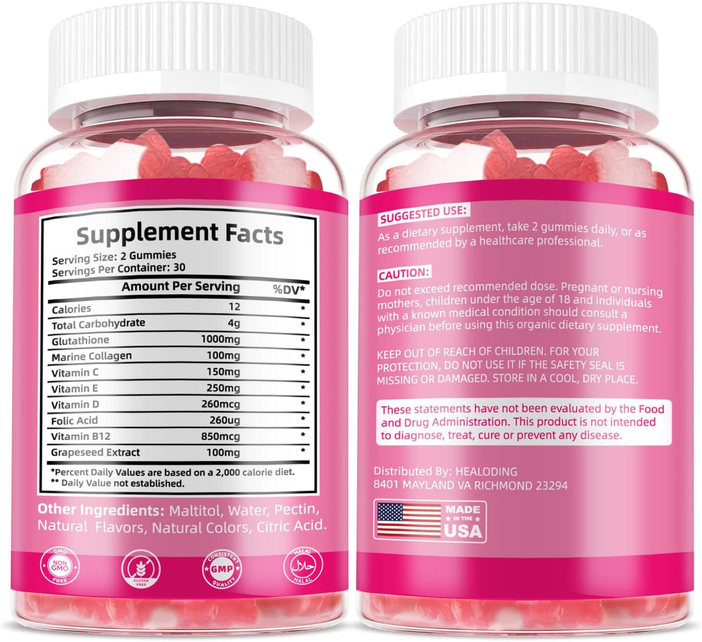 Glutathione Collagen Gummies with Vitamin C, E, D & B12 - 1000mg Antioxidant Formula for Skin Brightening & Anti-Aging