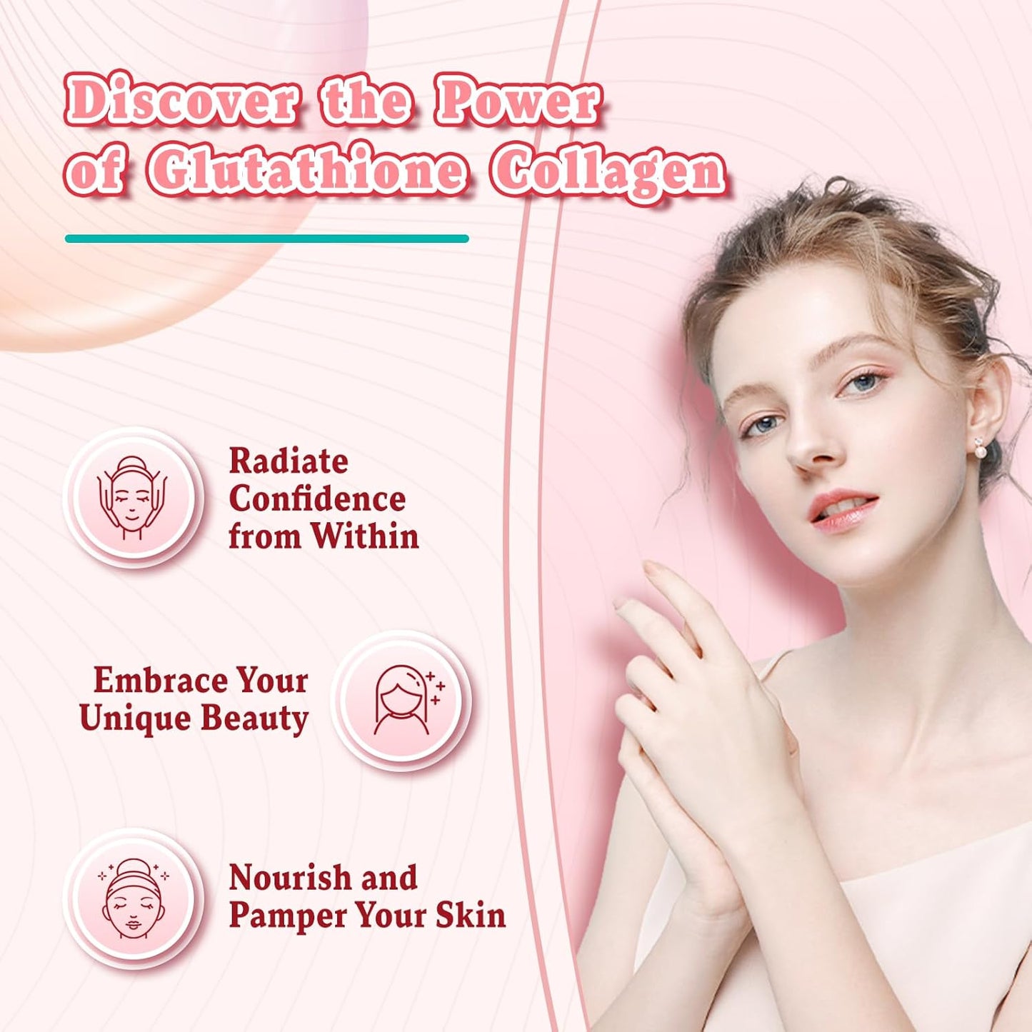 Glutathione Collagen Gummies with Vitamin C for Women - Hair Skin Nails Support - Vegan Anti-Aging Supplement - 60 Sugar-Free Strawberry Gummies
