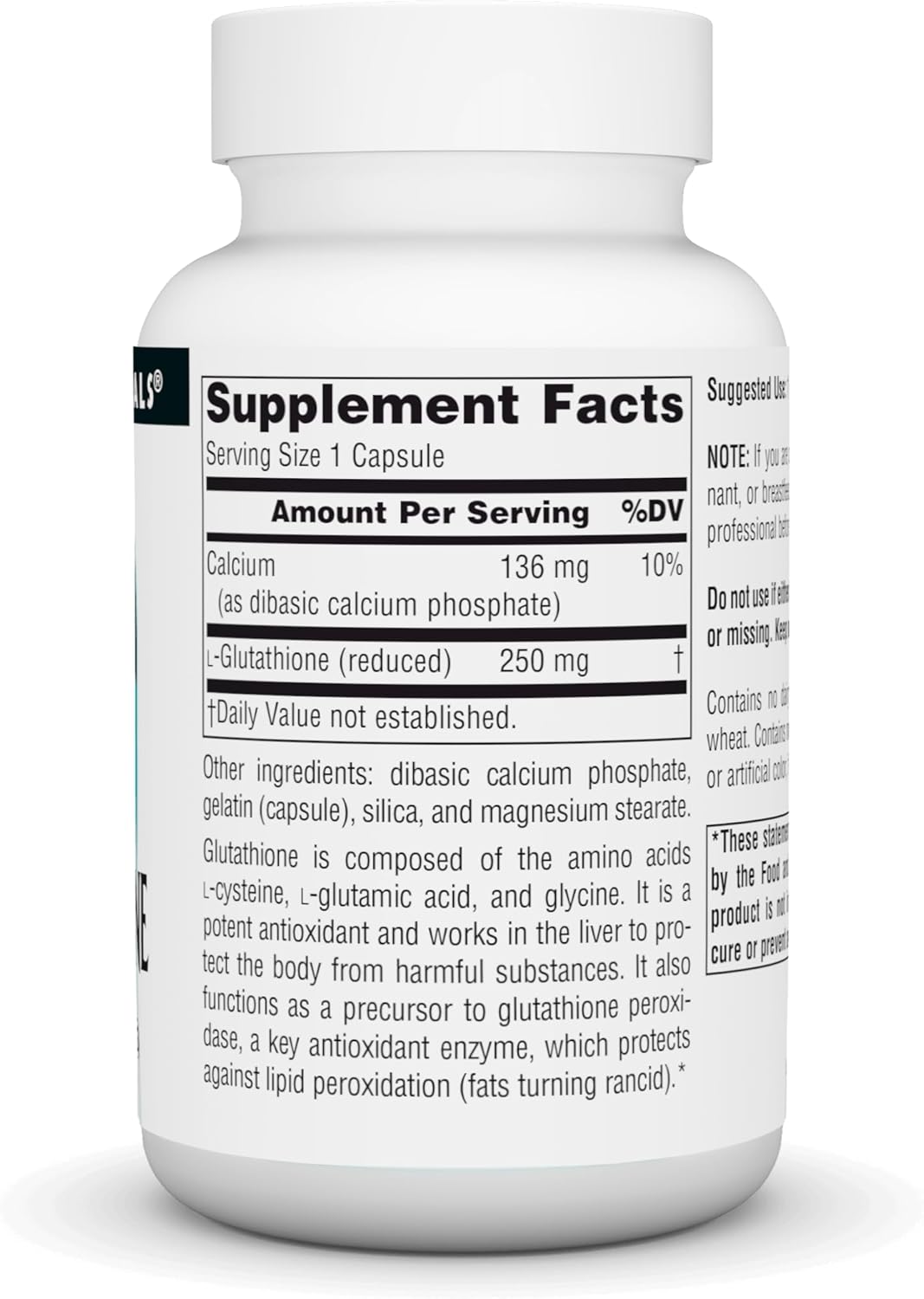 Glutathione Supplement 250mg - 60 Capsules for Liver Support by Source Naturals