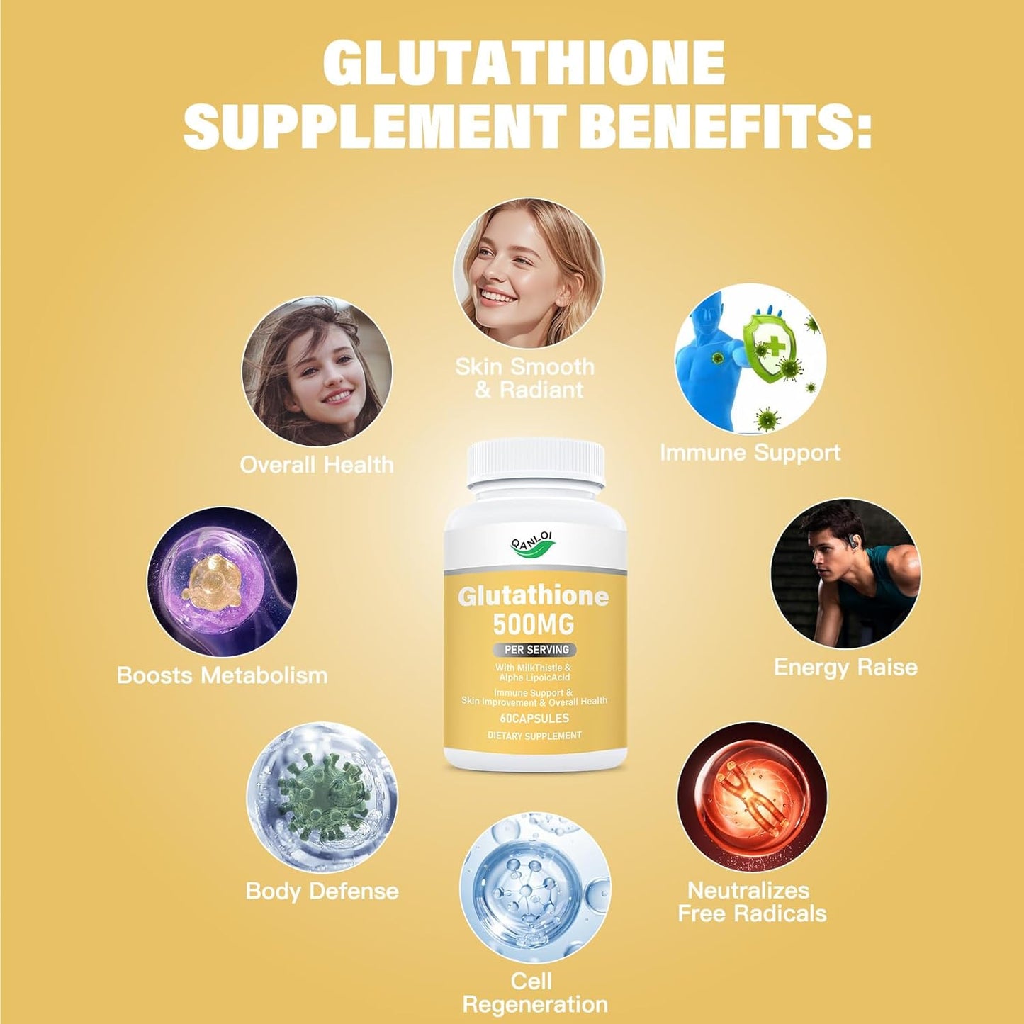 Glutathione Supplement with Milk Thistle & Alpha Lipoic Acid - Immune Support and Skin Improvement - 60 Veggie Capsules