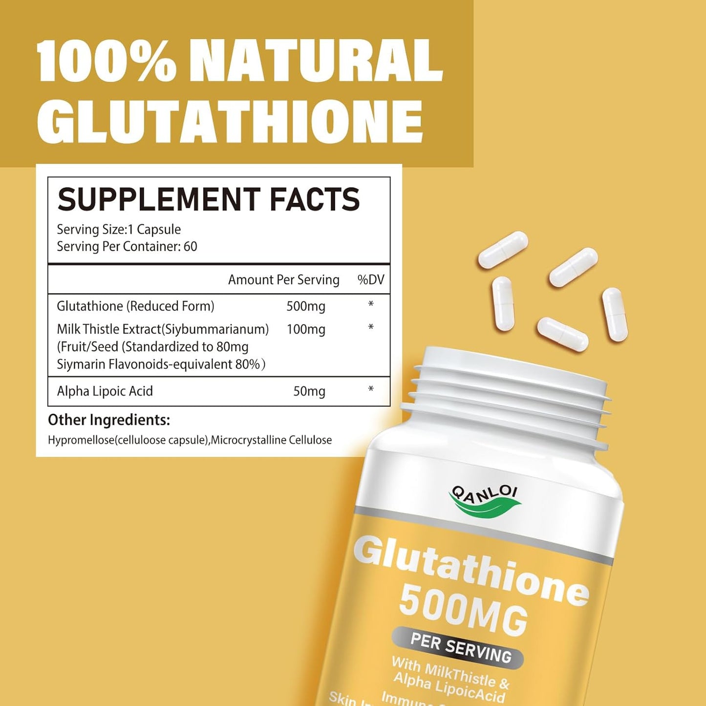 Glutathione Supplement with Milk Thistle & Alpha Lipoic Acid - Immune Support and Skin Improvement - 60 Veggie Capsules