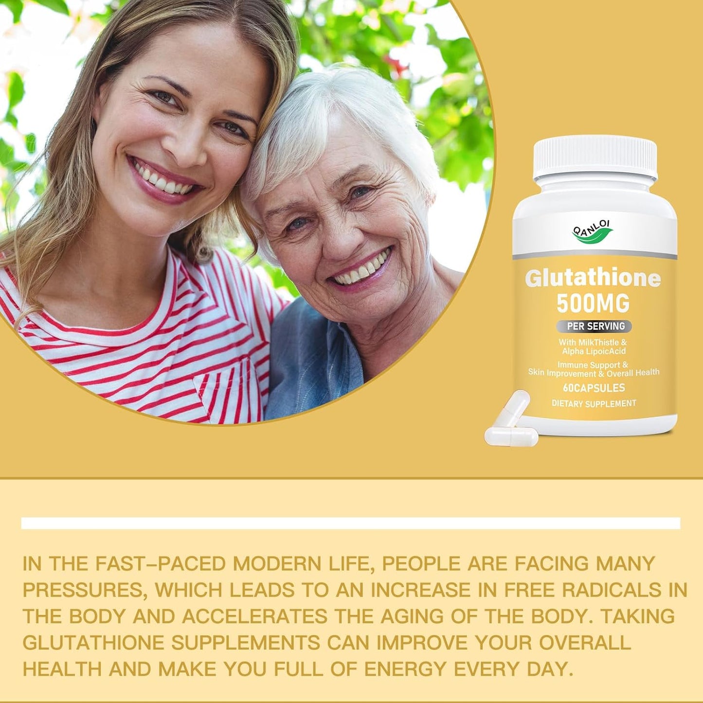Glutathione Supplement with Milk Thistle & Alpha Lipoic Acid - Immune Support and Skin Improvement - 60 Veggie Capsules