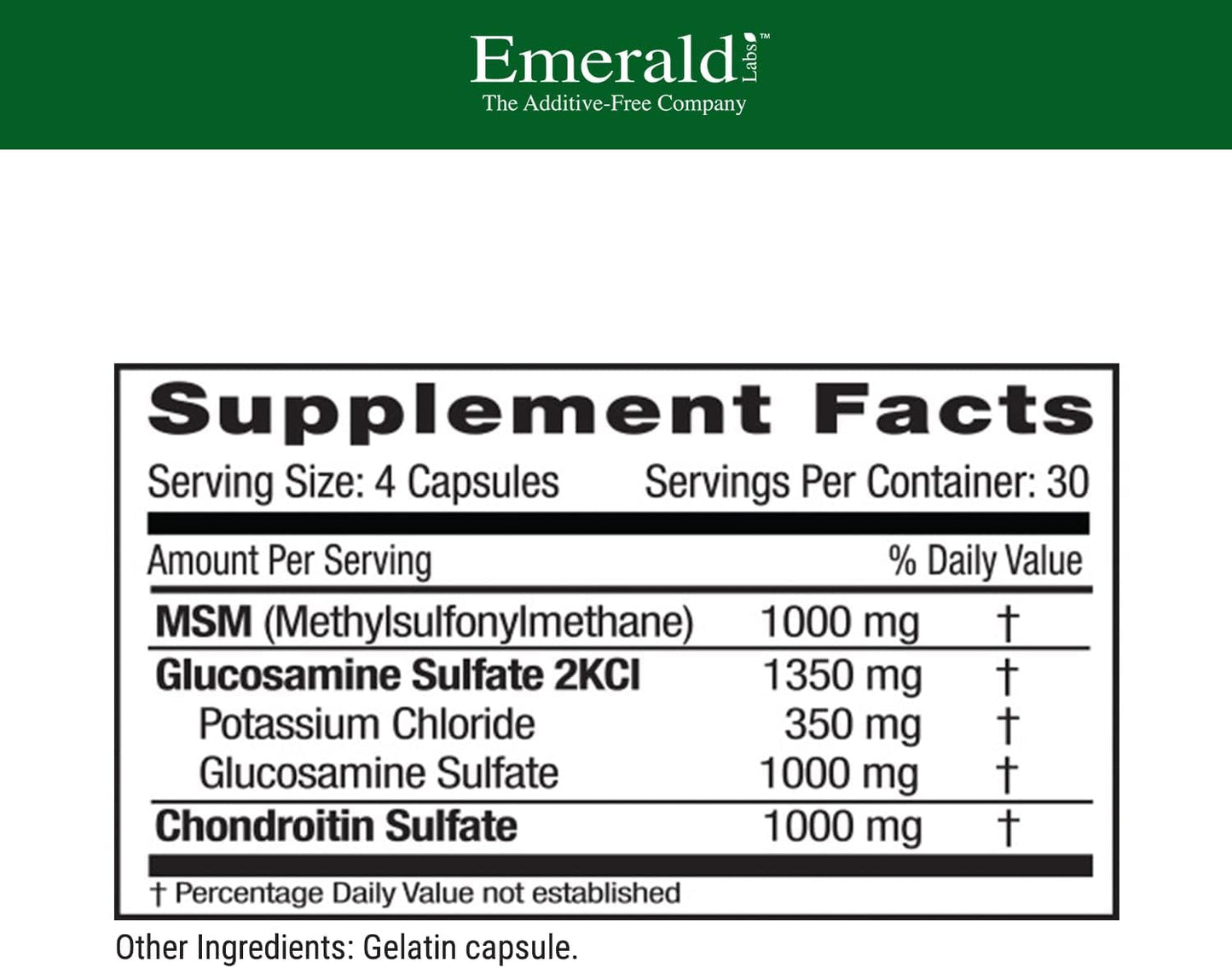 Gluten-Free Bone and Joint Health Supplement with Glucosamine, Chondroitin, and MSM - 120 Capsules
