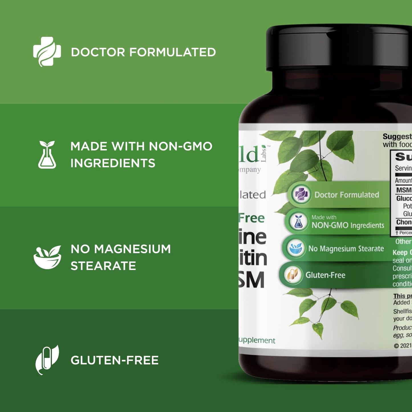 Gluten-Free Bone and Joint Health Supplement with Glucosamine, Chondroitin, and MSM - 120 Capsules