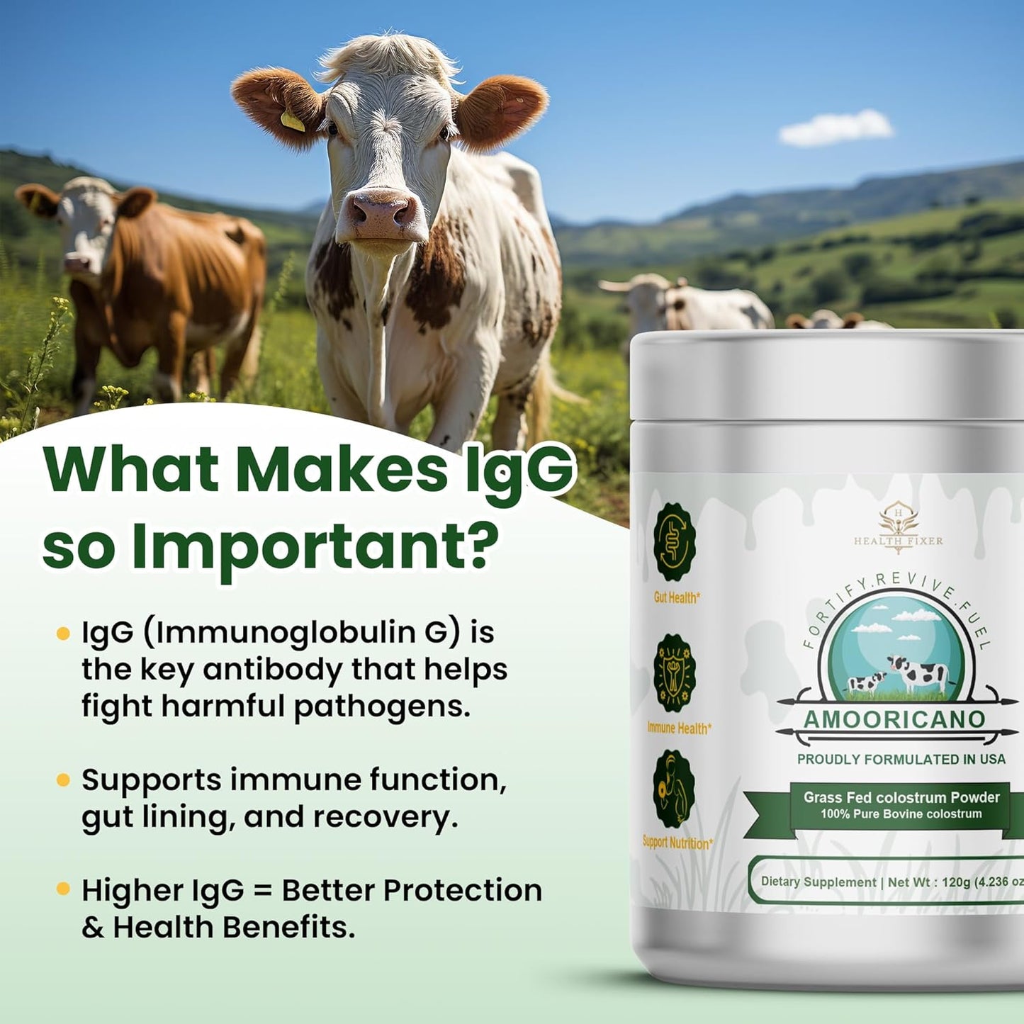 Gluten-Free Bovine Colostrum Powder Supplement for Immune Support, Muscle Recovery, and Wellness - Unflavored Superfood Powder - 60 Servings
