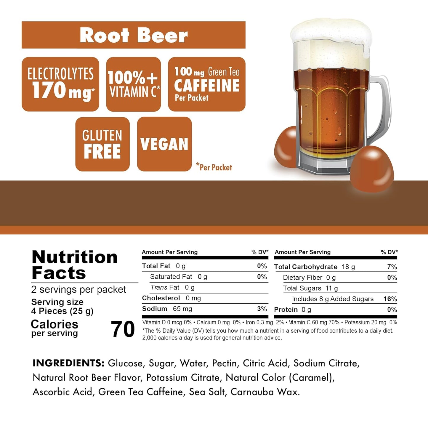 Gluten-Free Dairy-Free Bonk Breaker Energy Chews for Quick Energy and Focus - 10 Packets Root Beer Flavor