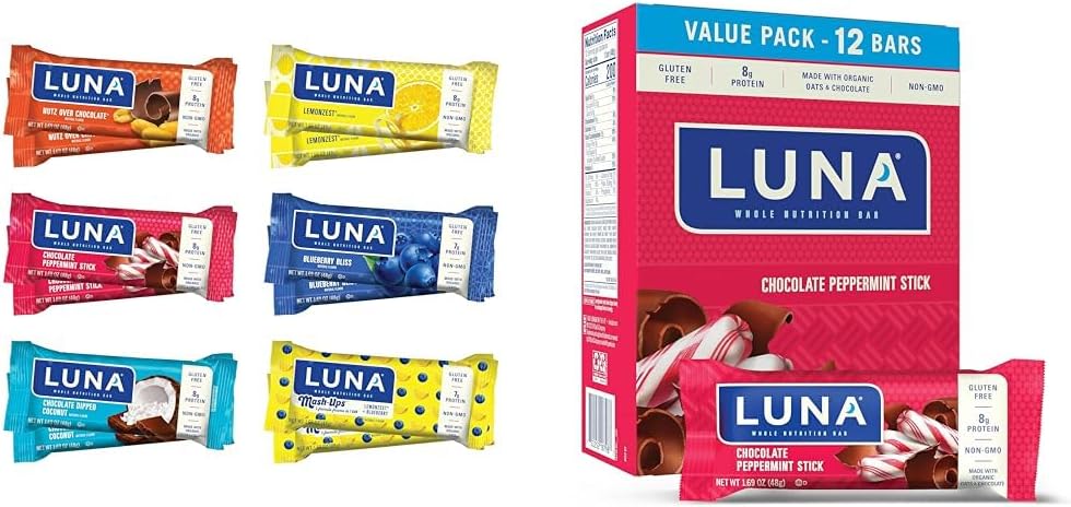 Gluten-Free LUNA Bar Variety Pack with Chocolate Peppermint Stick - 24 Bars