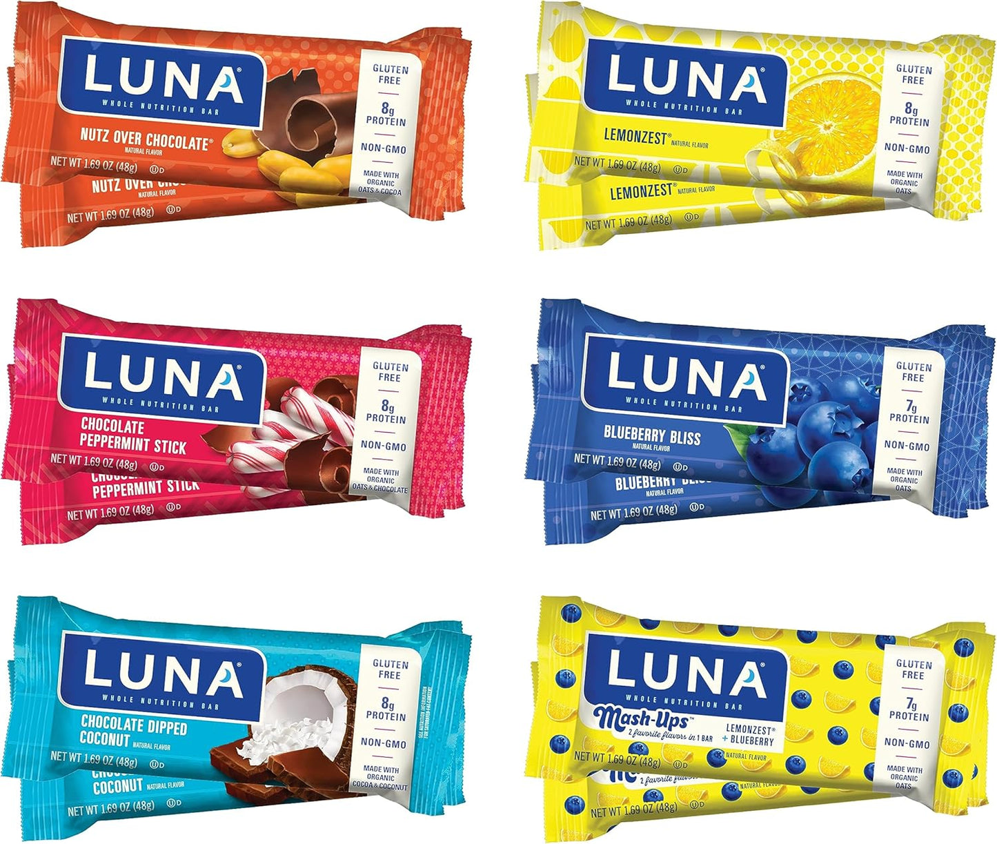 Gluten-Free LUNA Bar Variety Pack with Chocolate Peppermint Stick - 24 Bars
