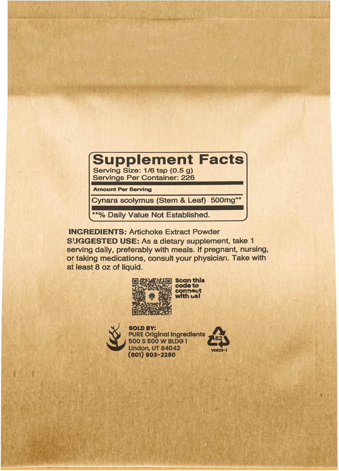 Gluten-Free Non-GMO Artichoke Extract Supplement (4 oz) with Pure Original Ingredients